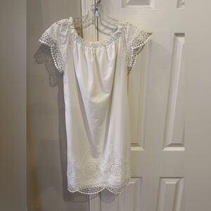 Indigo Rose Small 100% Cotton White Lined Short Sleeve lace trim dress Boho